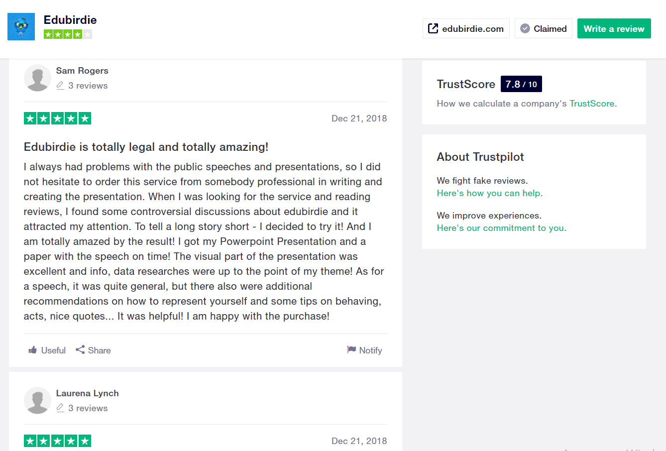 edubirdie review by trustpilot